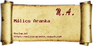 Málics Aranka névjegykártya